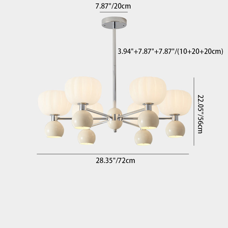 Contemporary Nordic Cream Acrylic Pumpkin Shade Iron Frame 12/16-Light Chandelier For Living Room