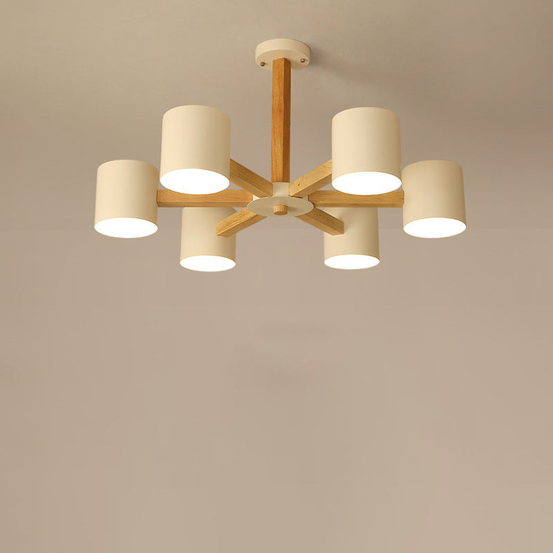 Contemporary Scandinavian Branch Round Wood Hardware 6/8 Light Chandelier For Living Room