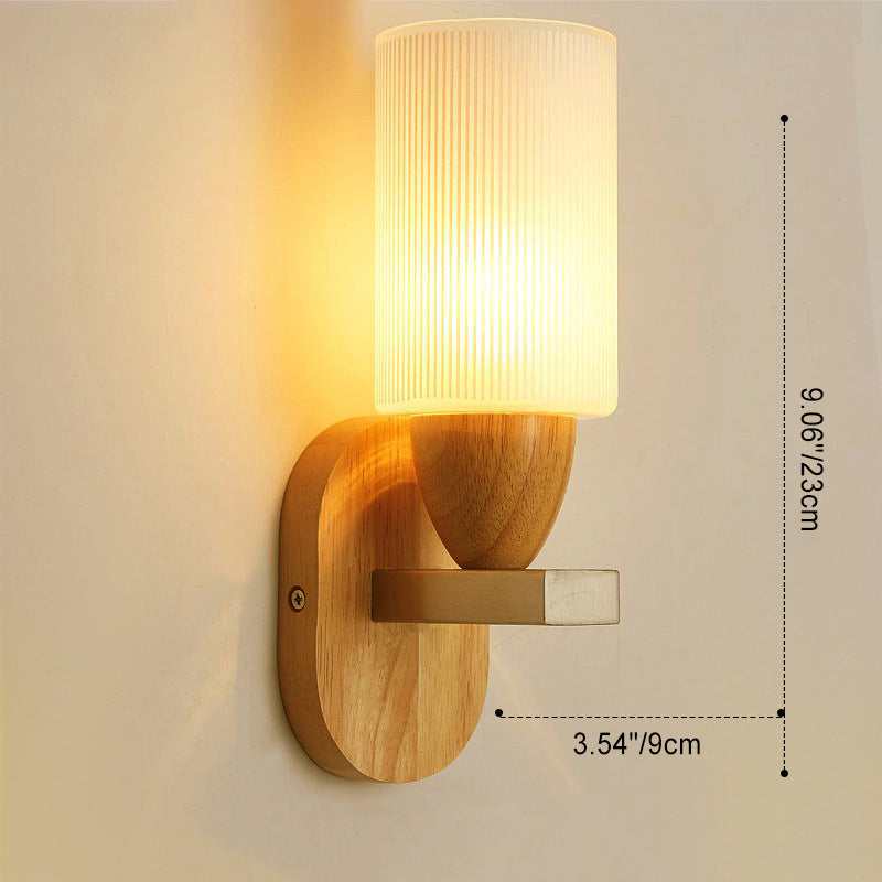 Contemporary Scandinavian Cylinder Round Chassis Acrylic Wood 1-Light Wall Sconce Lamp For Bedroom