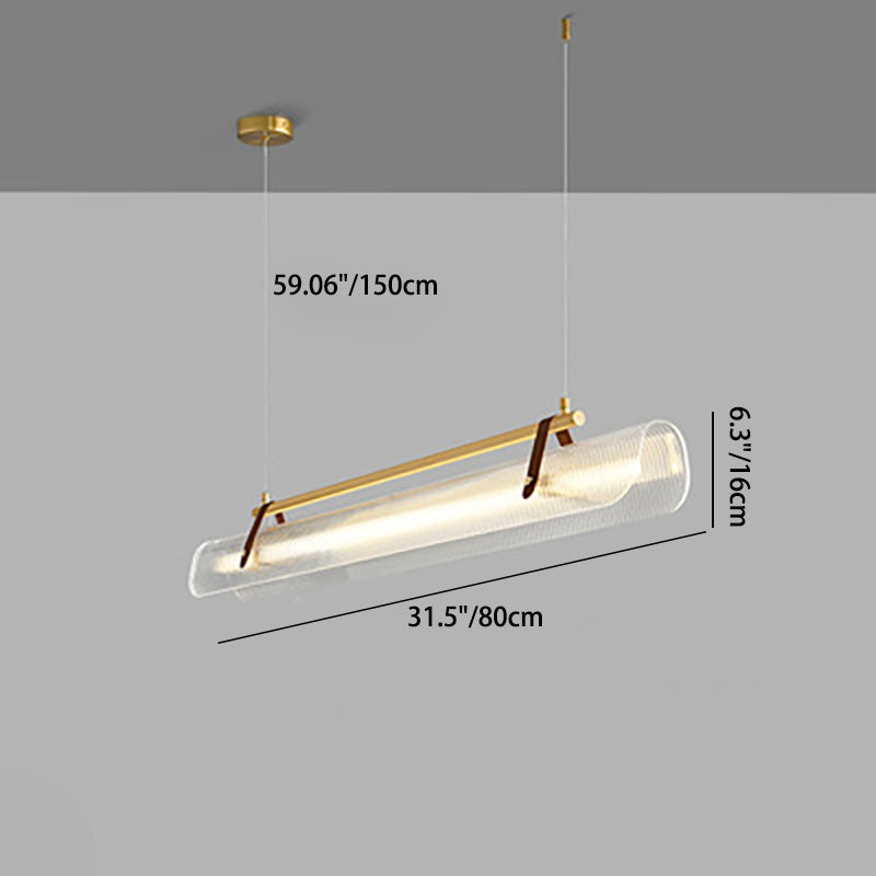 Modern Minimalist Leather Acrylic Linear LED Island Light Pendant Light For Living Room