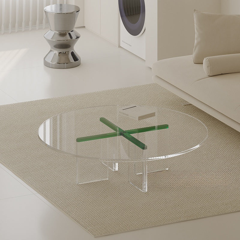 Modern Minimalist Cross Base Acrylic Coffee Table For Living Room