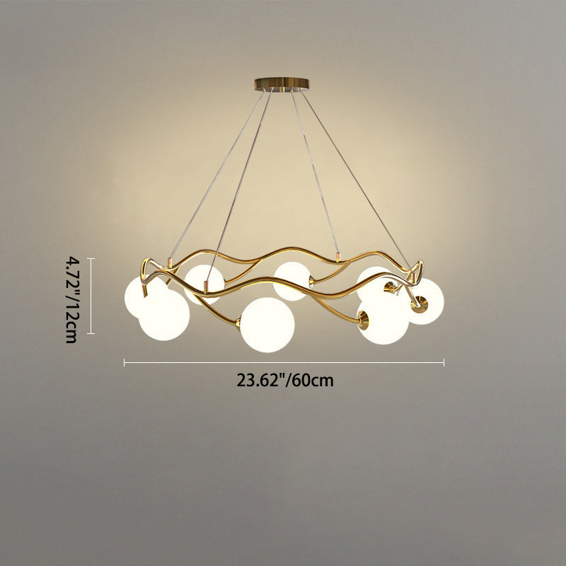 Contemporary Nordic Metal Glass Round Wave Ball Ring 8/10/12 Light Chandeliers For Living Room