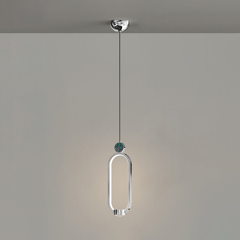 Modern Minimalist Geometric Elliptical Ring Crystal Aluminum LED Pendant Light For Living Room