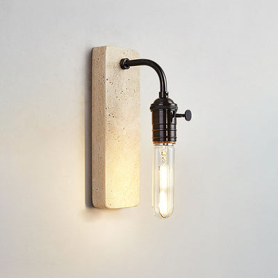 Contemporary Retro Travertine Brass Round 1-Light Wall Sconce Lamp For Bedroom