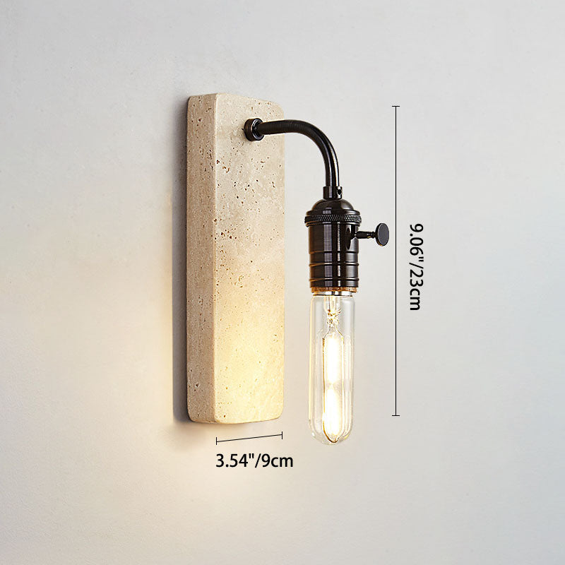 Contemporary Retro Travertine Brass Round 1-Light Wall Sconce Lamp For Bedroom