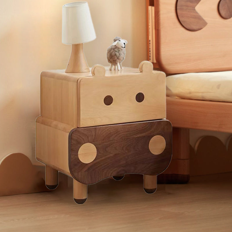 Contemporary Creative Kids Rectangular Bear Wood Nightstand 1-Drawer For Bedroom