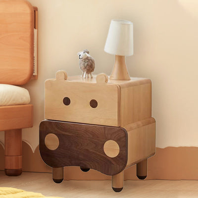 Contemporary Creative Kids Rectangular Bear Wood Nightstand 1-Drawer For Bedroom