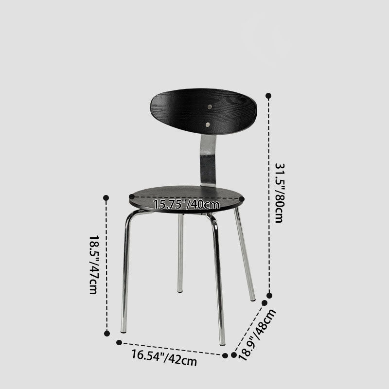 Modern Minimalist Round Wood Iron Dining Chair Four Legs Backrest For Dining Room