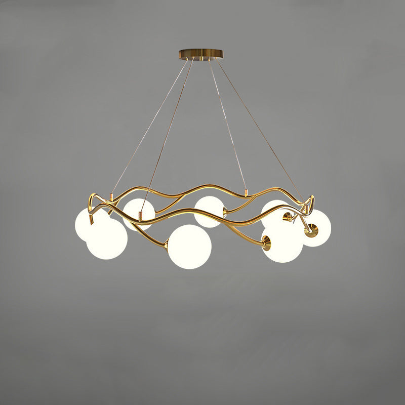 Modern Mid-century Magic Bean Glass Iron Ring 8-Light Chandelier For Living Room