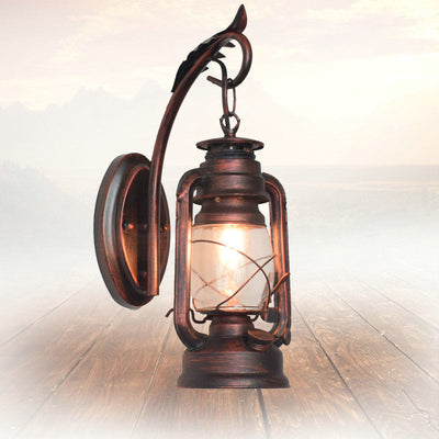 Traditional Vintage Iron Glass Cylinder Kerosene Lantern Mermaid 1-Light Wall Sconce Lamp For Hallway