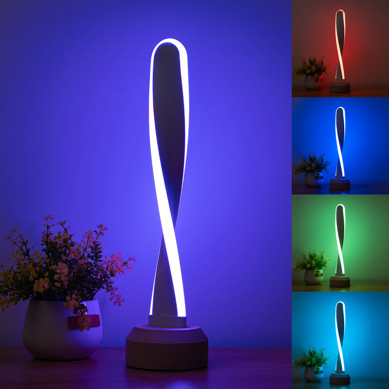 Traditional Japanese Elliptical Spiral Strip Beech Aluminum Silica LED Table Lamp For Bedside