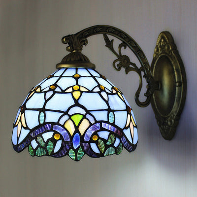 Traditional Tiffany Half Globe Mermaid Base Iron Glass 1-Light Wall Sconce Lamp For Bedroom