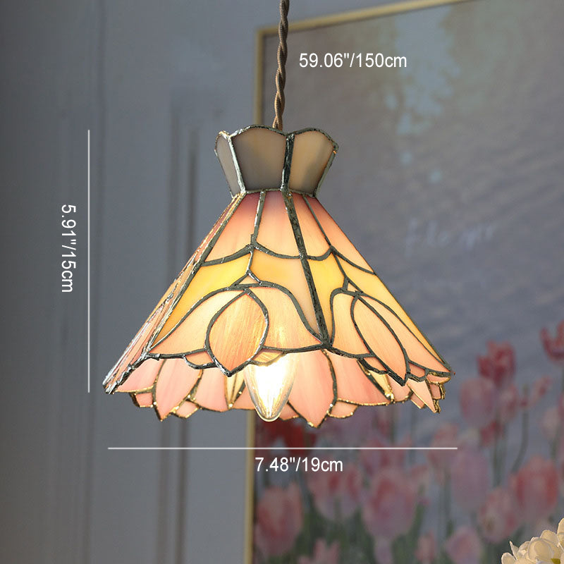 Contemporary Retro Brass Glass Conic Rose Tulip 1-Light Pendant Light For Dining Room