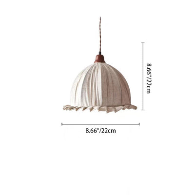 Contemporary Retro Hemispherical Lace Solid Wood Fabric 1-Light Pendant Light For Bedroom