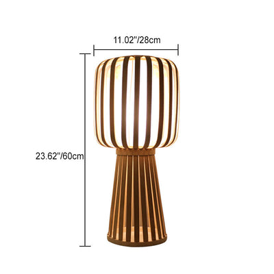 Traditional Farmhouse Bamboo Weaving Imitation Parchment Cylinder 1-Light Table Lamp For Bedroom