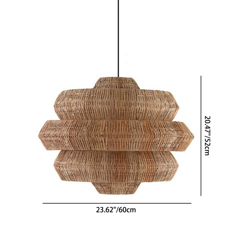 Contemporary Boho Multi Layered Round Rattan Woven 1-Light Chandelier For Living Room