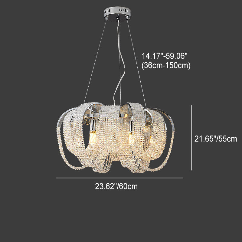 Contemporary Luxury Round Fringe Crystal Stainless Steels 6/8 Light Chandeliers For Living Room