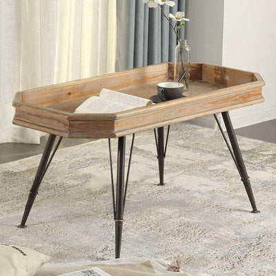 Traditional Rustic Rectangular Wood Iron Coffee Table For Living Room