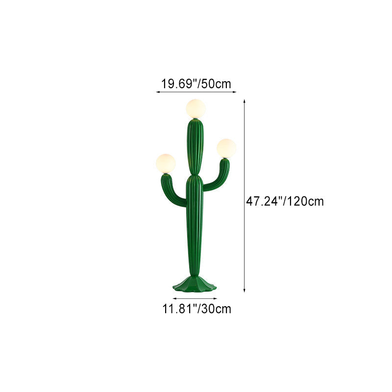 Contemporary Creative Cactus Resin Glass 3-Light Standing Floor Lamp For Living Room