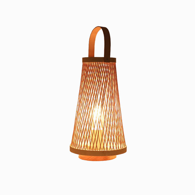 Minimalist Bamboo Weaving Oval Column 1-Light Table Lamp