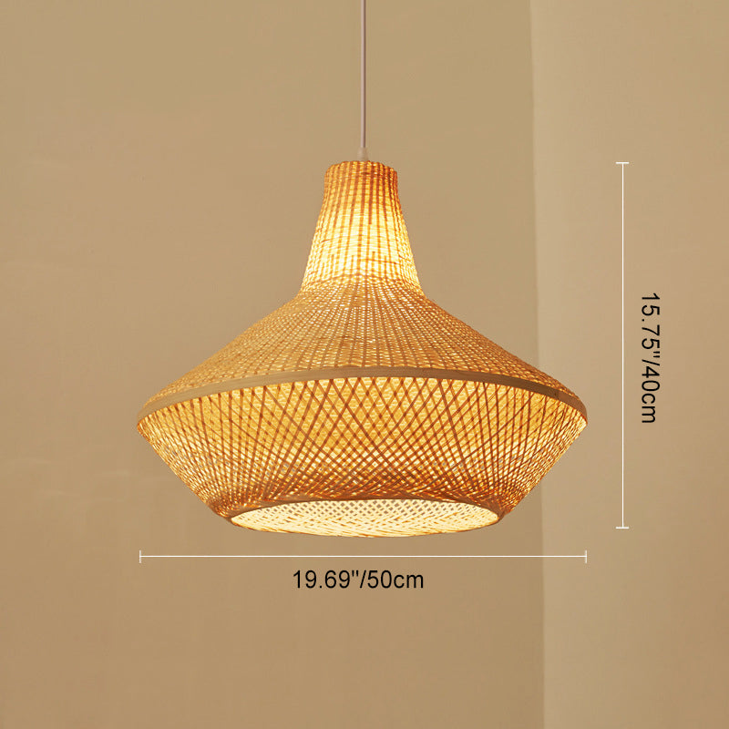 Traditional Chinese Round Bamboo Weaving 1-Light Pendant Light For Entertainment Rooms