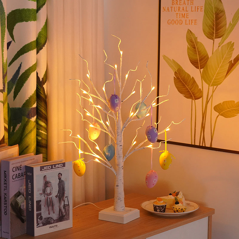 Contemporary Creative Easter Egg Decorated Tree Plastic LED USB Table Lamp For Bedroom