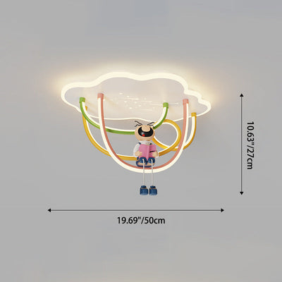 Contemporary Creative Cartoon Astronaut Cloud Iron Aluminum Rainbow Curve LED Kids Flush Mount Ceiling Light For Bedroom