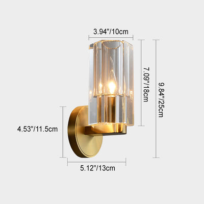 Modern Light Luxury Crystal Cylindrical Copper 1-Light Wall Sconce Lamp