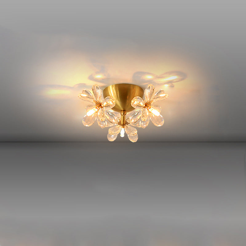 Modern Minimalist Flower Brass Crystal 3/5/6/7 Light Flush Mount Ceiling Light For Living Room