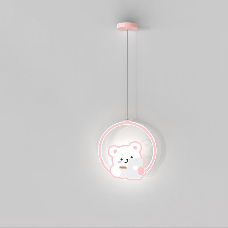 Modern Simplicity Kids Aluminum Iron Acrylic Circle Bear Cow LED Pendant Light For Bedside