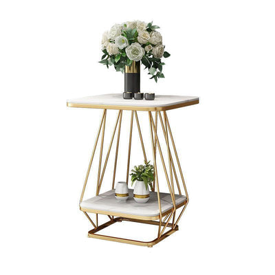 Contemporary Nordic Square Geometric Slab Iron End Table 2-Tier For Living Room