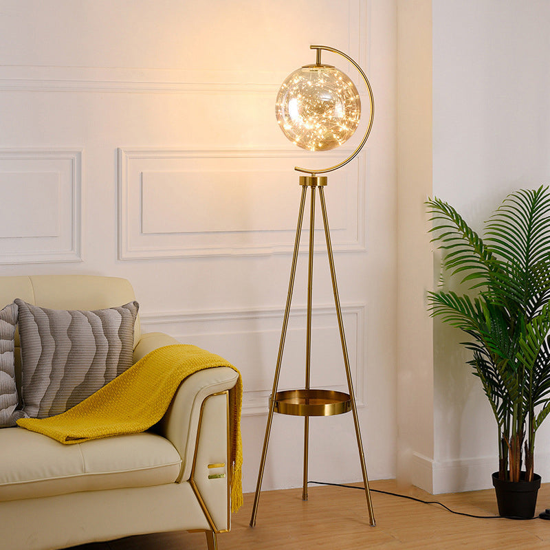 Contemporary Scandinavian Orb Tripod Iron Glass LED Standing Floor Lamp For Bedroom