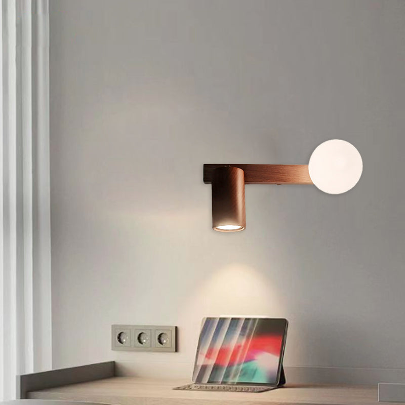 Modern Minimalist Linear Glass Wood 2-Light Wall Sconce Lamp For Bedroom