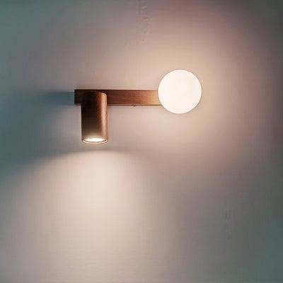 Modern Minimalist Linear Glass Wood 2-Light Wall Sconce Lamp For Bedroom