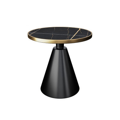 Contemporary Luxury Round Sintered Stone Top Conical Metal Base Coffee Table For Living Room