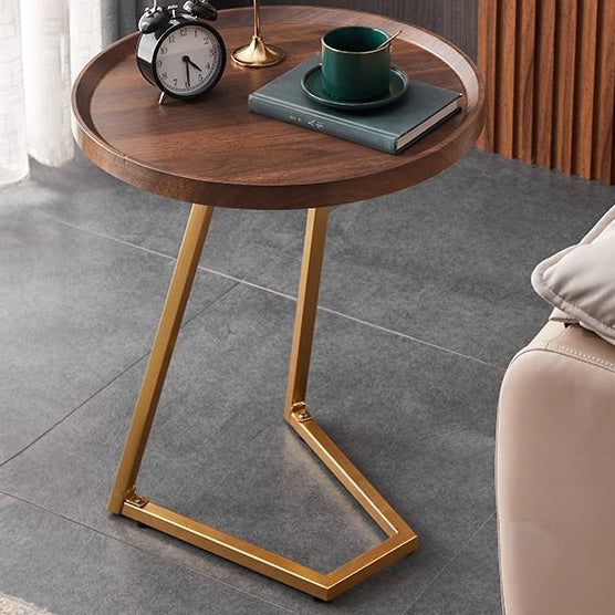 Modern Minimalist Imitation Walnut Grain Round Tray Top End Table For Living Room