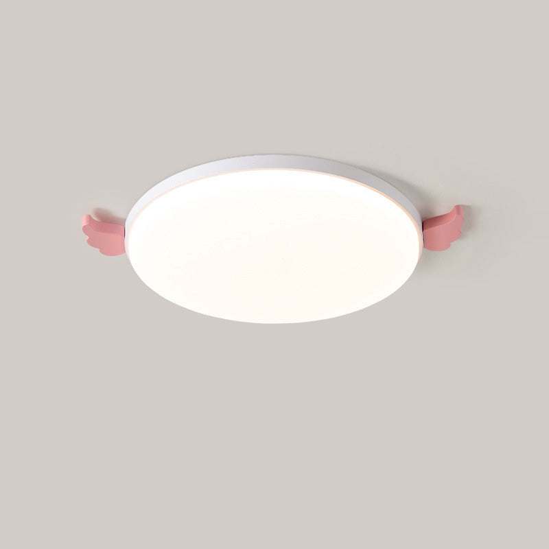 Contemporary Creative Round Small Wings Acrylic Wood Iron LED Flush Mount Ceiling Light For Living Room