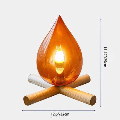 Contemporary Creative Flame Fire Pile Solid Wood Glass 1-Light Table Lamp For Bedroom