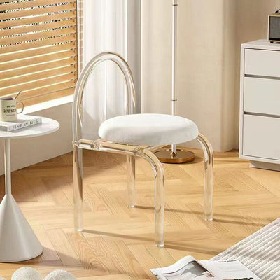 Modern Luxury Transparent Arched Frame Velvet Acrylic Vanity Stool Backrest For Bedroom