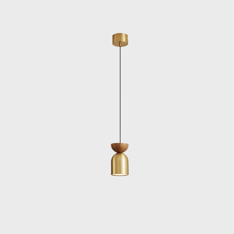 Luminaire suspendu contemporain scandinave à 1 lumière cylindrique en laiton pour chambre à coucher 