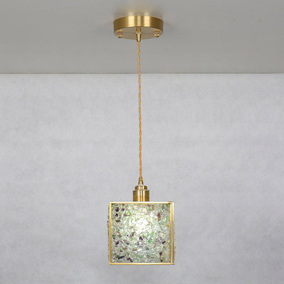 Modern Luxury Square Cube Gold Copper Frame Glass Shade 1-Light Pendant Light For Living Room