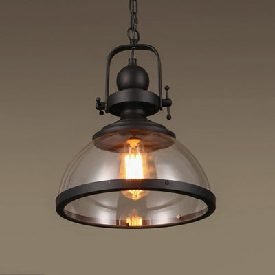 Contemporary Industrial Dome Iron Glass 1-Light Pendant Light For Living Room