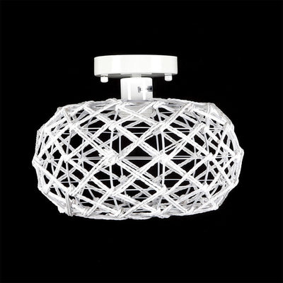 Contemporary Coastal Oval Iron Paper Rope 1-Light Semi-Flush Mount Ceiling Light For Living Room