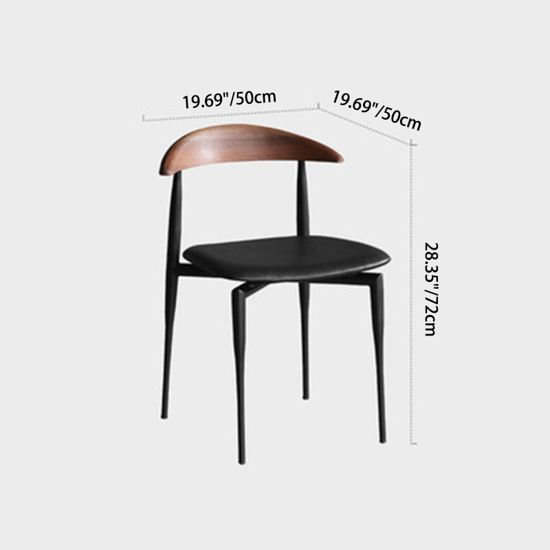 Contemporary Nordic Square Cowl Curved Back Leather Solid Wood Iron Dining Chair For Dining Room