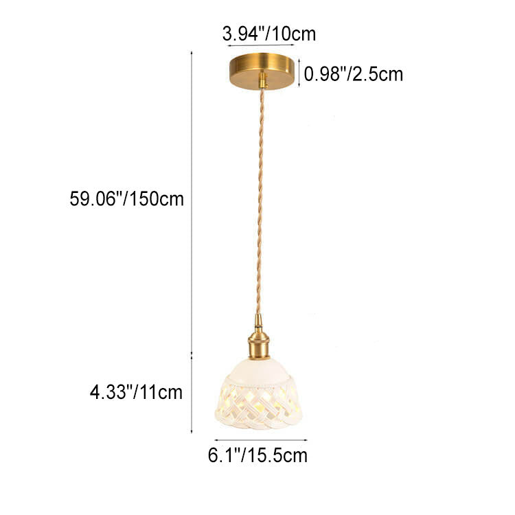 Nordic Minimalist Ceramic Hollow Design Dome Brass 1-Light Pendant Light