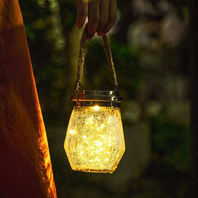 Contemporary Creative Solar Crackle Jar Outdoor Waterproof LED Hanging Light For Outdoor Patio