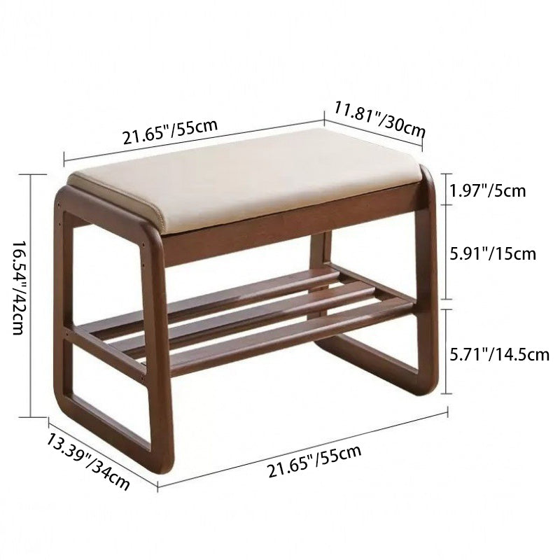 Modern Minimalist Rectangular Solid Wood Leather Shoe Storage Benches For Entryways