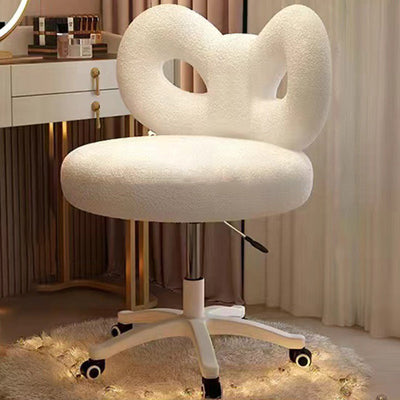 Modern Art Deco Butterfly Knot Round Lambswool Leather Metal Vanity Stool Backrest Armless For Bedroom