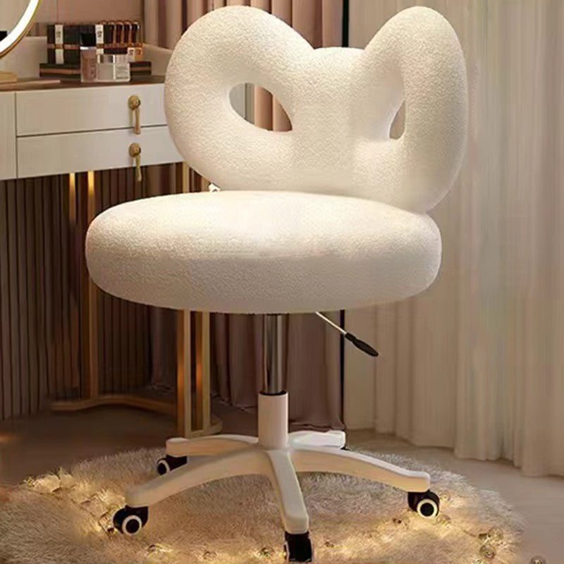 Modern Art Deco Butterfly Knot Round Lambswool Leather Metal Vanity Stool Backrest Armless For Bedroom