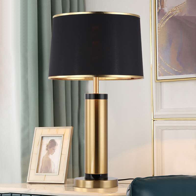 Modern Transitional Cylinder Iron Fabric 1-Light Table Lamp For Living Room